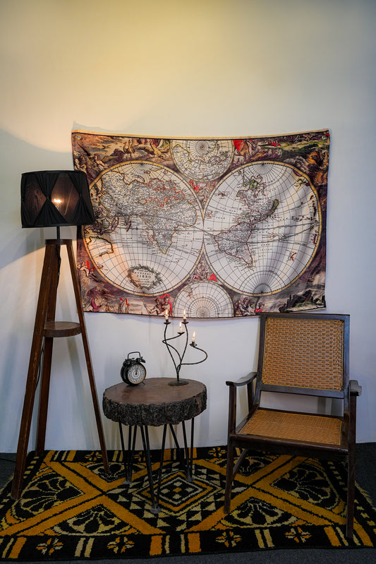 Vintage World Map Tapestry - draps.pk